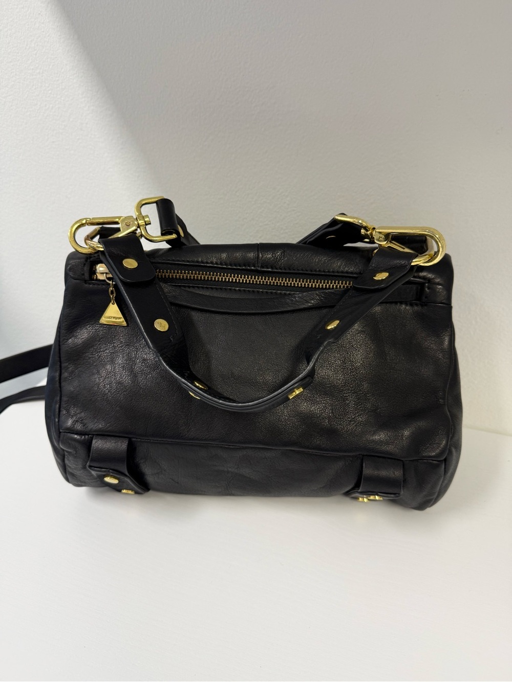 Golden Lane London Black Leather Soave Duo Convertible Shoulder Bag - Picture 4 of 13